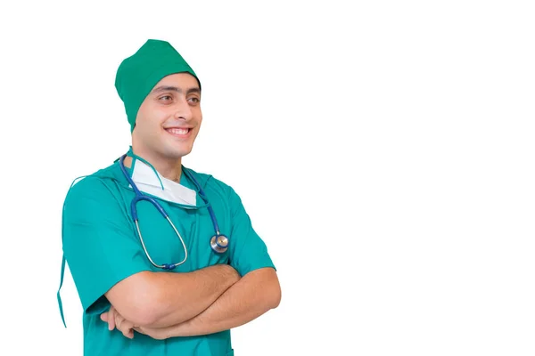 Portrait of a male surgeon - Isolated on white background - Smil — Stock Photo, Image