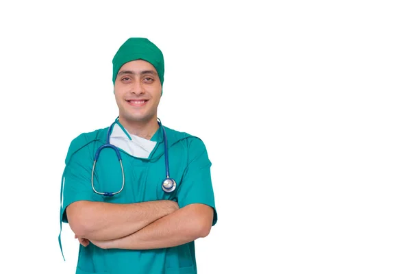 남성 외과 의사의 초상화 - 흰색 배경에 고립 - 스밀 — 스톡 사진
