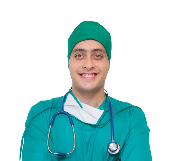 Portrait of a male surgeon - Isolated on white background - Smil — Stock Photo, Image