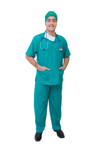 Porträt eines männlichen Chirurgen - isoliert auf weißem Hintergrund - lächeln — Stockfoto