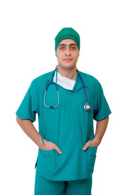 Erkek cerrah Portresi - Beyaz arka planda izole - Smil