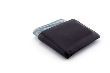 Beyaz arka planda izole dolar ile Eski Brown cüzdan - klip