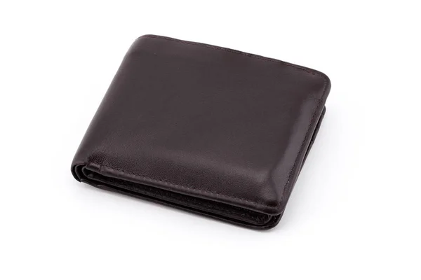 Старий коричневий гаманець ізольований на білому фоні-Відсічна частина. — стокове фото