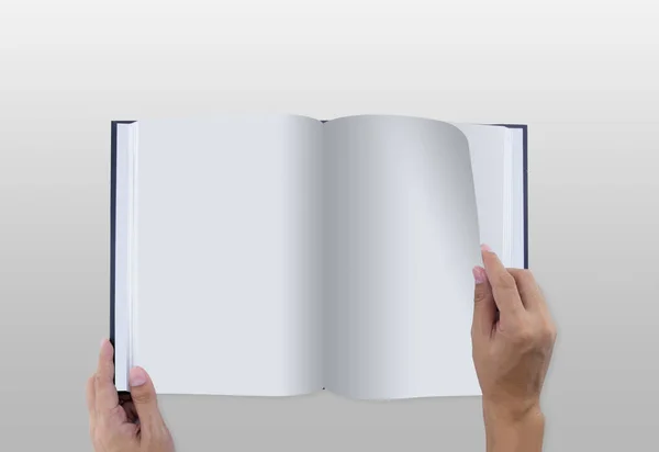 Apertura manual de diario blanco con maqueta de páginas en blanco - magazine te —  Fotos de Stock