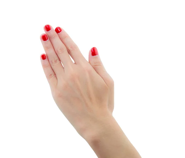 Mano de una joven con gesto de manicura roja - Mano femenina fi —  Fotos de Stock