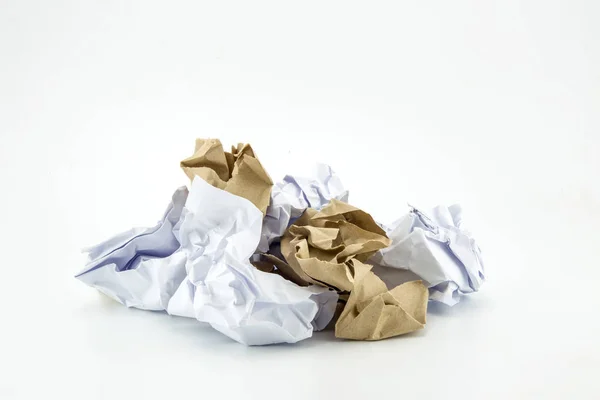 Pile of crumpled paper isolated on white background. — Stock Photo, Image