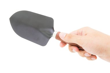 el tutan bahçe kürek aracı beyaz arka plan üzerinde izole.