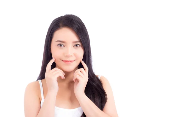 Portré gyönyörű ázsiai nő smink a kozmetikai-lány kezét — Stock Fotó