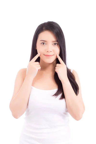 Retrato de hermosa mujer asiática maquillaje de cosmética - mano de niña — Foto de Stock