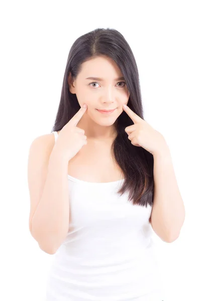 Retrato de hermosa mujer asiática maquillaje de cosmética, mano de niña — Foto de Stock