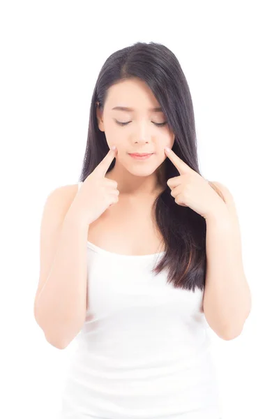 Retrato de hermosa mujer asiática maquillaje de cosmética, mano de niña — Foto de Stock