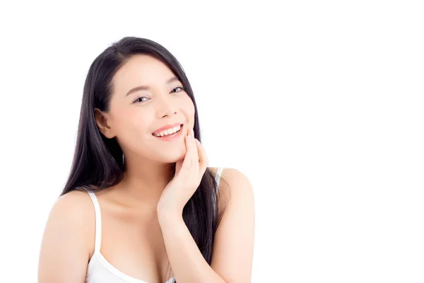 Retrato de hermosa mujer asiática maquillaje de cosmética, mano de niña — Foto de Stock