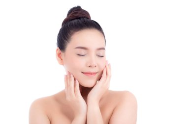 Kozmetik güzel kadın makyaj Portresi, kız el dokunuşu 