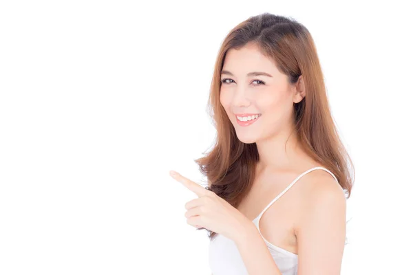 Asiático bela jovem mulher mostrando com saudável pele limpa pres — Fotografia de Stock