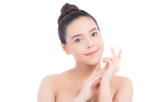 Retrato de maquiagem mulher bonita de cosméticos, toque de mão menina — Fotografia de Stock