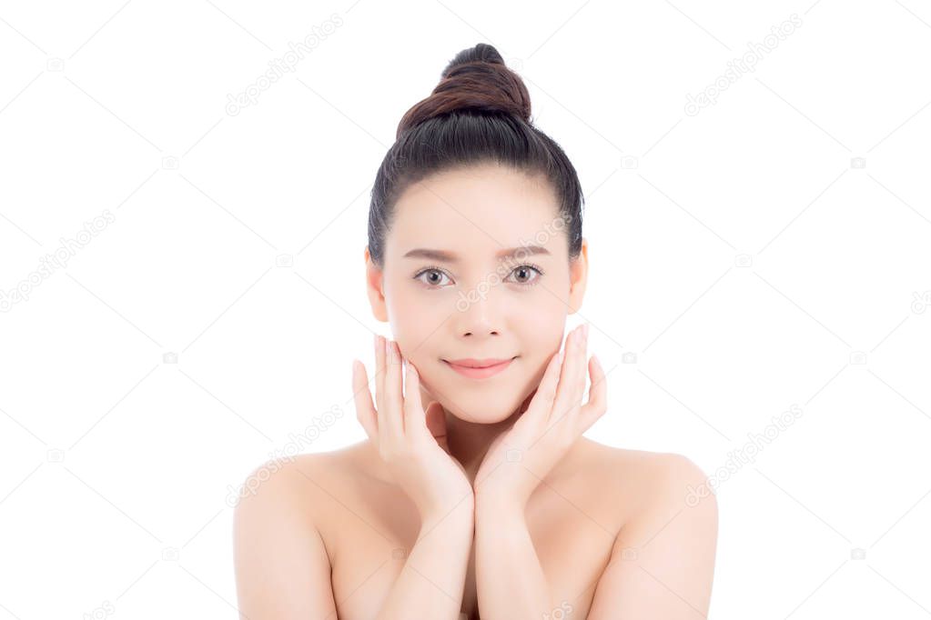 Portrait of beautiful woman asian makeup of cosmetic, girl hand 