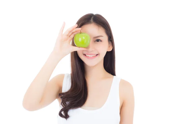 Linda de retrato jovem asiático mulher sorriso e segurando verde — Fotografia de Stock