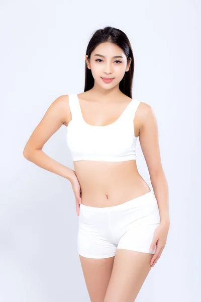Retrato joven asiático mujer sonriendo hermosa cuerpo dieta con ajuste —  Fotos de Stock