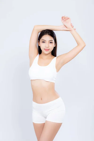 Porträt junge asiatische Frau lächelt schönen Körper Ernährung mit fit — Stockfoto