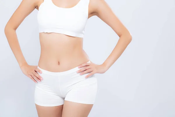 Closeup asya kadın güzel vücut diyet whi izole uyum ile