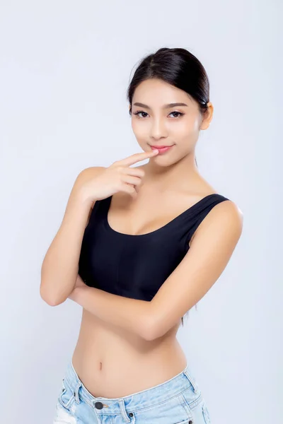 Portret jonge Aziatische vrouw glimlachend mooi lichaam dieet met pasvorm — Stockfoto