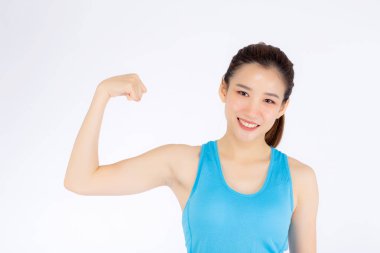 Güzel portre genç asyalı kadın spor giysiler giymek str var