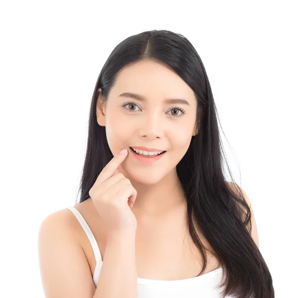 Retrato de hermosa mujer asiática maquillaje de cosmética, mano de niña — Foto de Stock