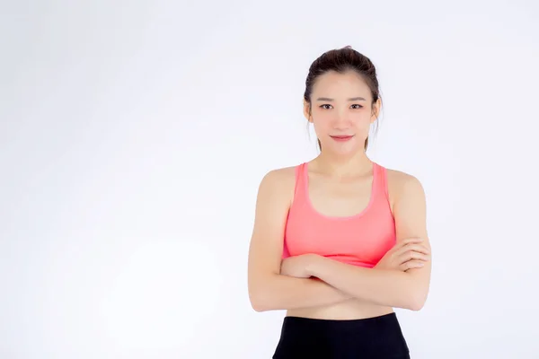 Hermoso retrato joven mujer asiática en ropa deportiva con sati —  Fotos de Stock