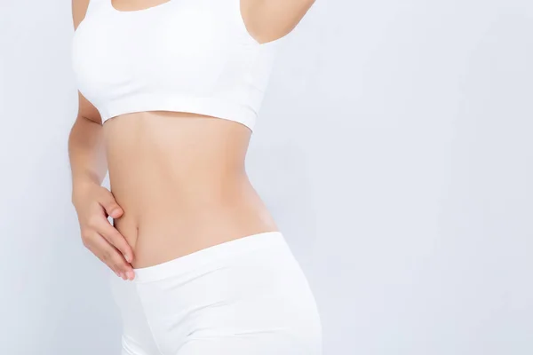 Zbliżenie Asian Woman Piękny ciało dieta z dopasowanie izolowany na WHI — Zdjęcie stockowe