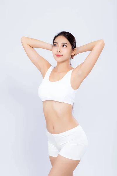 Porträtt ung asiatisk kvinna leende vacker kropp diet med passform — Stockfoto