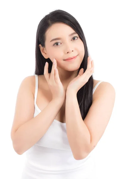 Retrato de hermosa mujer asiática maquillaje de cosmética, mano de niña — Foto de Stock