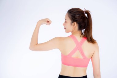 Geri görünüm güzel portre genç asyalı kadın spor giydirme giymek