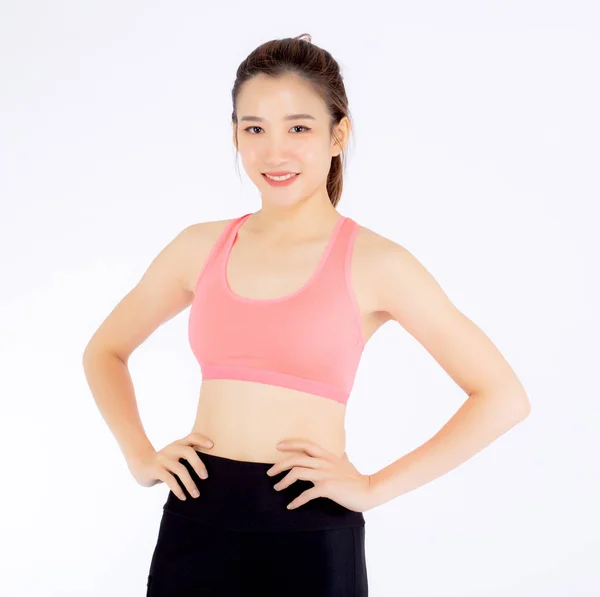 Hermosa mujer asiática en ropa deportiva y dieta corporal y delgada wi —  Fotos de Stock