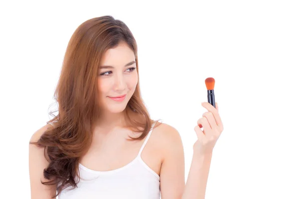 Beauté de portrait asiatique femme application maquillage avec pinceau de ch — Photo