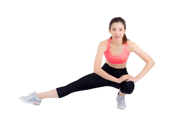 Retrato bonito jovem asiático mulher alongamento exercício isolado — Fotografia de Stock