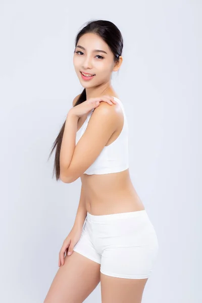 Portret młody Asian kobieta uśmiechnięty piękny ciało dieta z fit — Zdjęcie stockowe