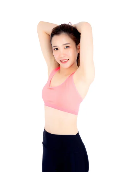 Hermoso retrato joven mujer asiática en ropa deportiva con sati —  Fotos de Stock