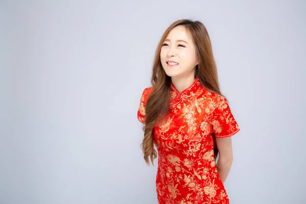 Belo retrato feliz chinês novo ano jovem ásia mulher desgaste — Fotografia de Stock