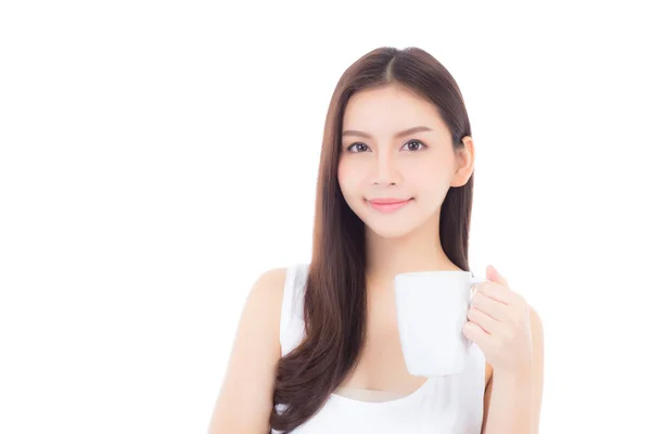 Belo retrato asiático jovem mulher sorrindo e bebendo água — Fotografia de Stock