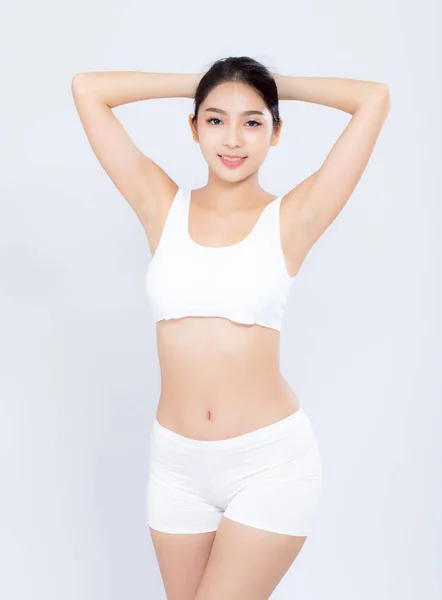 Retrato joven asiático mujer sonriendo hermosa cuerpo dieta con ajuste —  Fotos de Stock