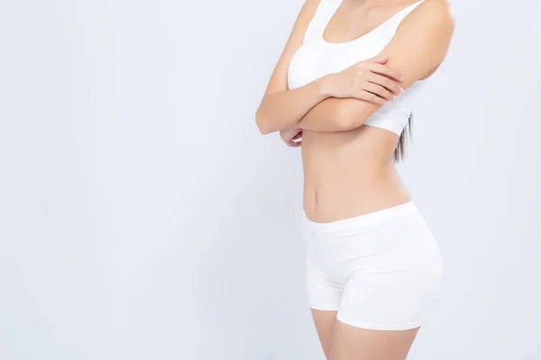 클로즈업 아시아 여자 아름다운 몸 다이어트와 적합 에 고립 된 whi — 스톡 사진