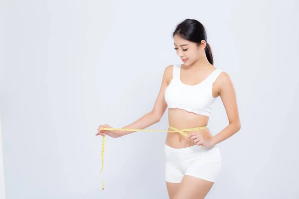 Schön Porträt asiatische Frau Ernährung und schlank mit Maß Taille — Stockfoto
