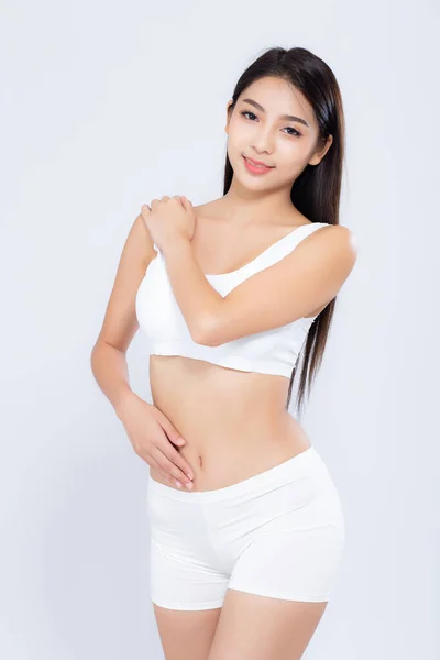 Portrait jeune femme asiatique souriant belle alimentation du corps avec ajustement — Photo