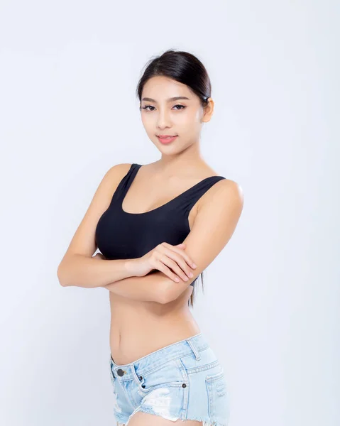 Portrait young asian woman smiling beautiful body diet with fit — Stok Foto