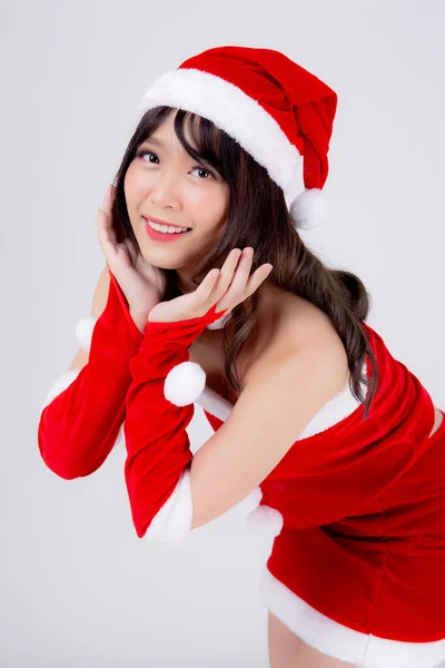 Bello ritratto giovane asiatico donna Santa costume usura cappello smil — Foto Stock