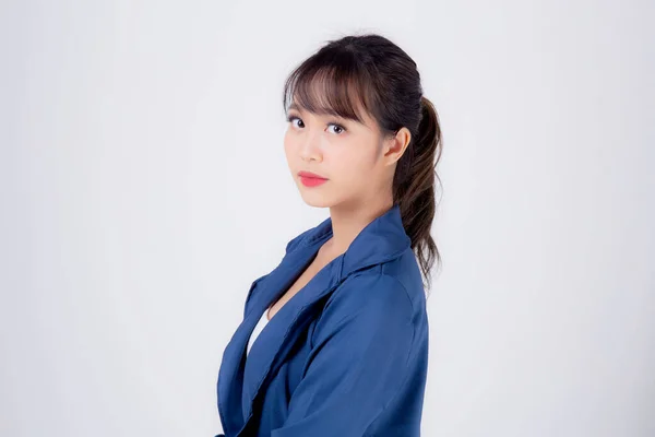 Gyönyörű portré fiatal üzlet ázsiai nő áll conf — Stock Fotó
