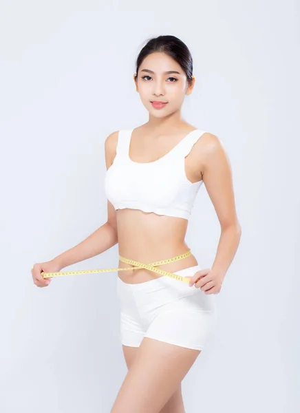 Hermosa mujer asiática retrato dieta y delgado con wais medición —  Fotos de Stock
