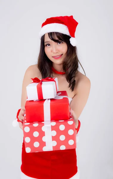 Hermoso retrato joven asiático mujer feliz celebración mucho de regalo b —  Fotos de Stock