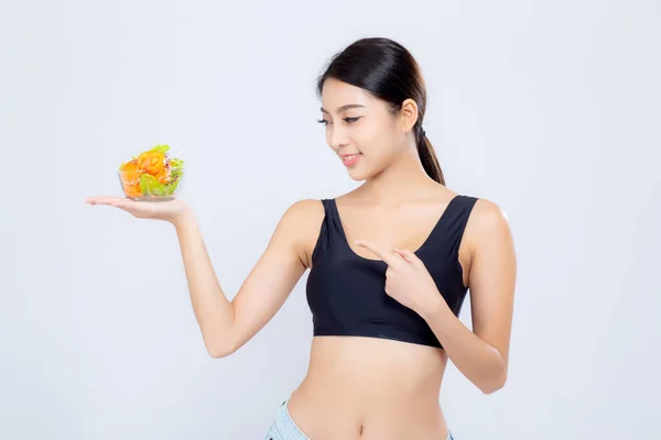 Beautiful portrait young asian woman smiling holding and pointin — Stock Photo, Image