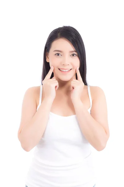 Retrato de hermosa mujer asiática maquillaje de cosmética, mano de niña — Foto de Stock